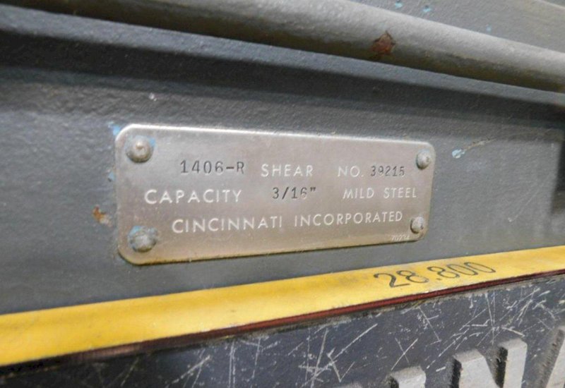 6' x 3/16" Cincinnati Mechanical Shear Model 1406-R