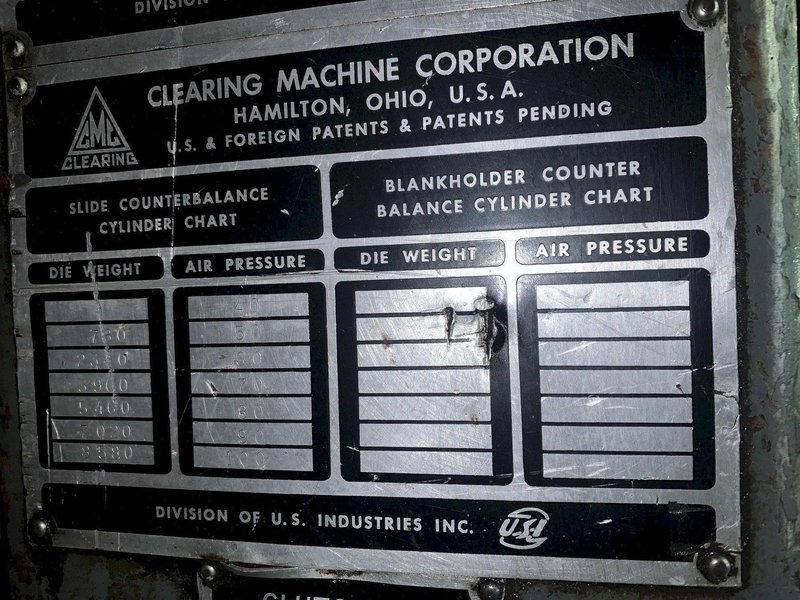 200 TON CLEARING MODEL S2-200-72-36 STRAIGHT SIDE SSDC STAMPING PRESS, 12" STROKE: STOCK #12979
