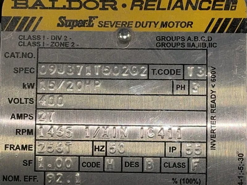 Baldor-reliance 20hp, 1465rpm Severe Duty Motor - 09j371t502g2