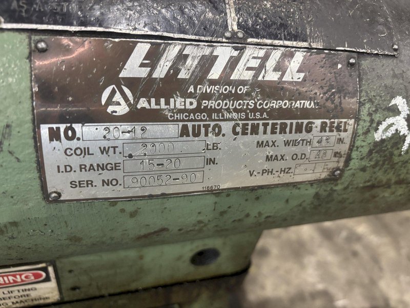 2,000 LBS X 12" LITTELL MODEL #20-12 DOUBLE END PULL OFF UNCOILER COIL REEL: STOCK #23711