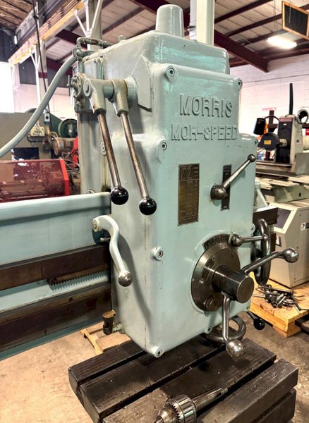 4' x 9" Morris Radial Drill, 4 MT, 5 HP, Box Tbl., Nice, Low Price