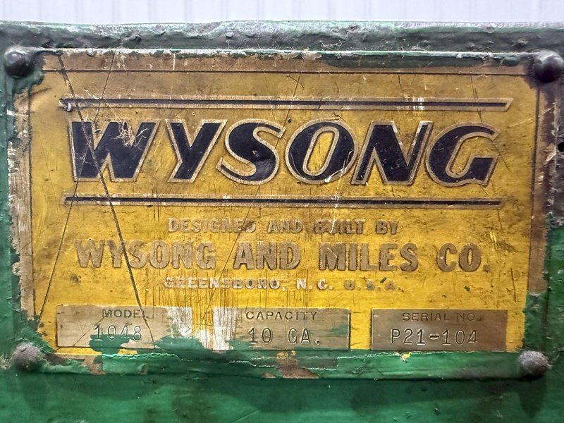 4' X 10 GA WYSONG MODEL #1048 P21 10 GAUGE X 48" MECHANICAL POWER SQUARING SHEAR: YOBRO #26147