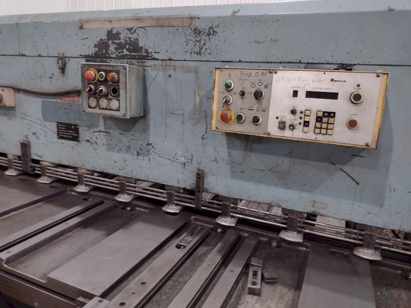 13' x 1/4" AMADA MODEL #M-4065 MECHANICAL POWER SQUARING SHEAR, FRONT GUAGING, CONVEYOR &amp; STACKER: STOCK #19272
