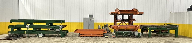 SWEED LOAD CLAMP &amp; TURNER / PACMAN FLIPPER SYSTEM WITH POWERED INFEED &amp; OUTFEED CONVEYORS: STOCK #22075