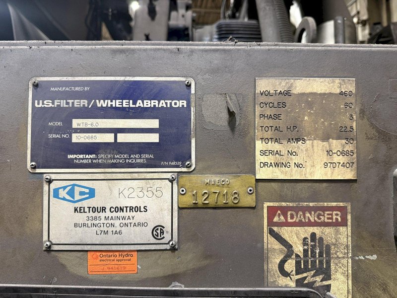 6 CU FT WHEELABRATOR MODEL #WTB-6.0 RUBBER BELT TUMBLE TYPE SHOT BLAST MACHINE: YOBRO #24278