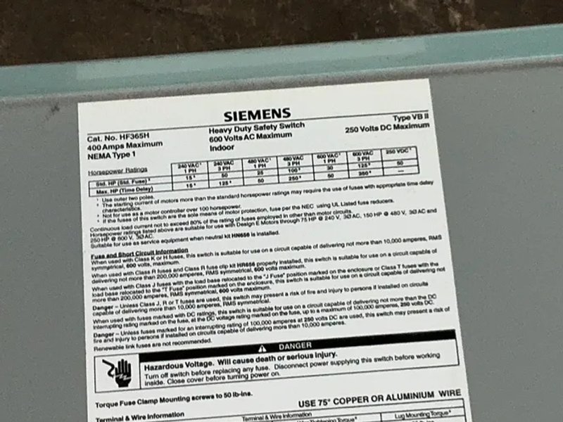 Siemens  400 Amps  Heavy Duty Switch  - Hf365h