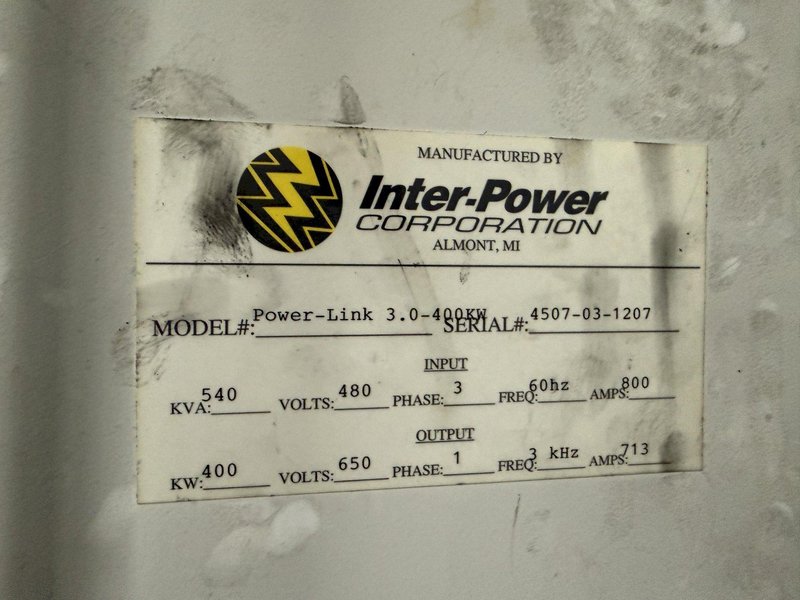 400 KW x 2 BAR INTER-POWER POWER-LINK 3.0 BILLIT INDUCTION HEATING SYSTEM, NEW 2007: YOBRO #24766