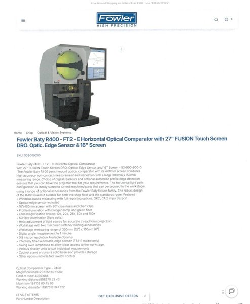 16" BATY Model R400 Bench Top Optical Comparator, S/N 2056.