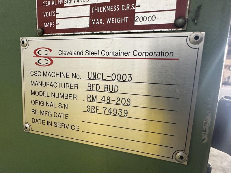 20,000 LB X 48" RED BUD RBI MODEL #RM48-20S COIL REEL UNCOILER &amp; CAR: STOCK #19764