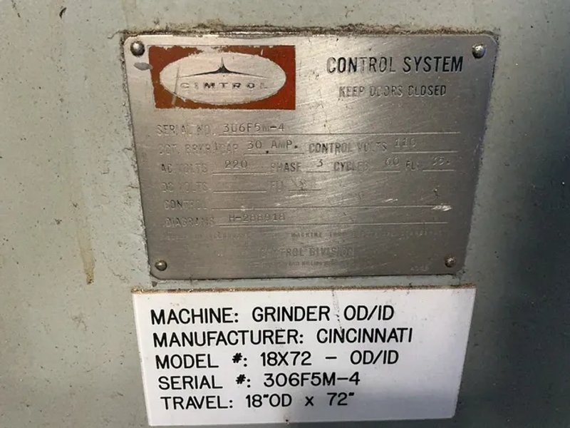 Cincinnati 18” X 72” Cylindrical Grinder - 18x72 - Od/id