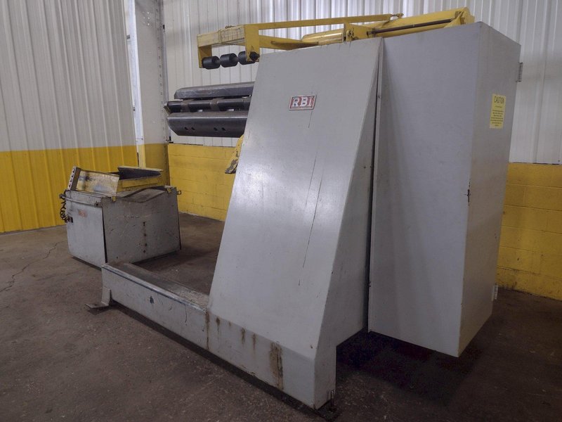 20,000 LB 10 TON X 48" RED BUD (RBI) MOTORIZED COIL REEL / UNCOILER &amp; STRAIGHTENER FEED LINE: STOCK #15277