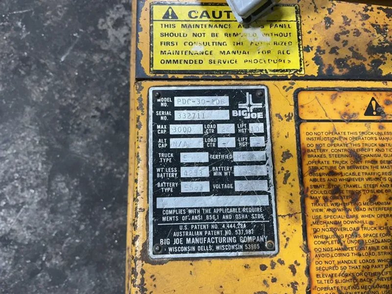 Big Joe 3000 Lbs Electric Walk Behind Forklift - Pdc-30-106