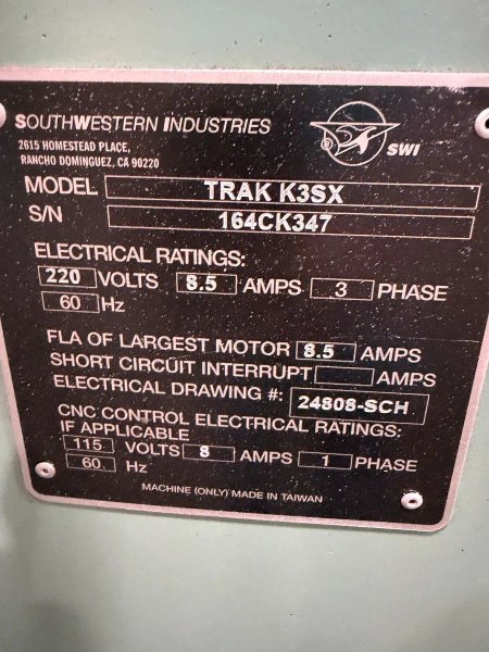 USED 2016 TRAK 10" X 50" 2-AXIS CNC KNEE MILL MODEL K3SX