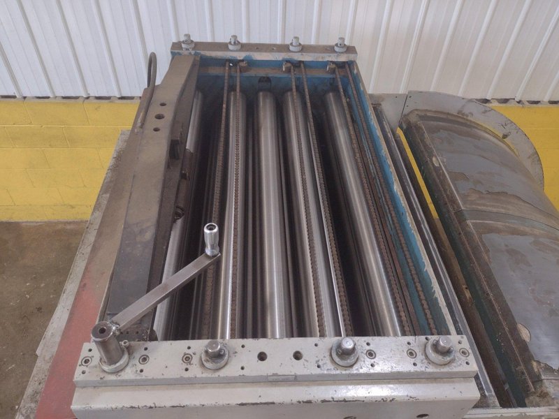 20,000 LB 10 TON X 48" RED BUD (RBI) MOTORIZED COIL REEL / UNCOILER &amp; STRAIGHTENER FEED LINE: STOCK #15277