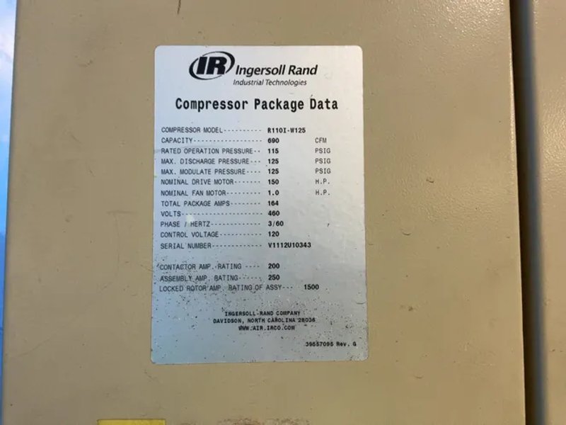 Ingersoll Rand  150 Hp Air Compressor - R110i-w125