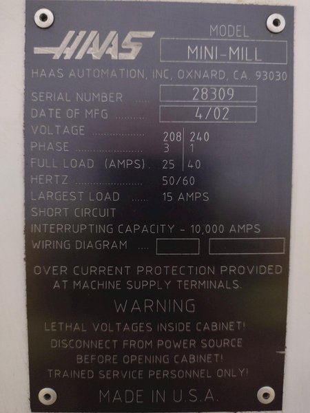2002 HAAS MINI MILL VERTICAL CNC MACHINING CENTER: YOBRO #23844