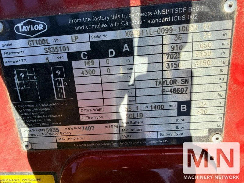 9150 LB TAYLOR GT100L FORKLIFT MFG 2021 WITH  ONLY 73 HOURS