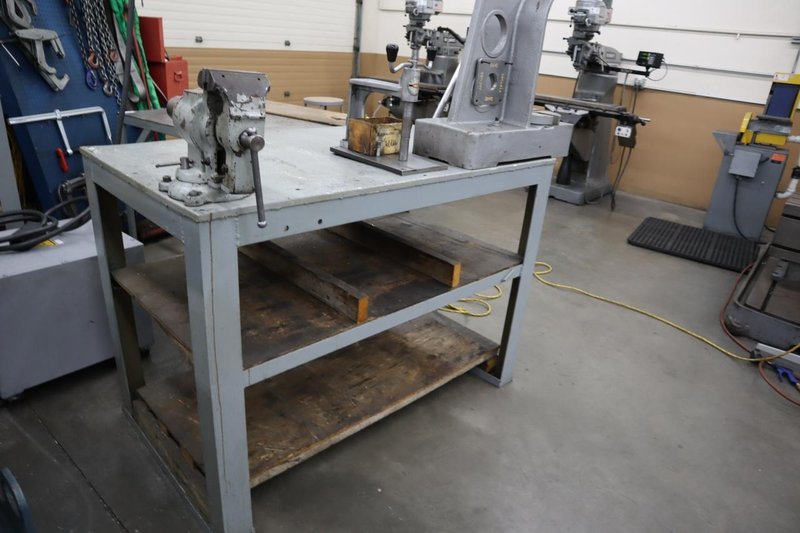 Arbor Press, E-Z Tapper and Bench Vise on Steel Table- Auction Item