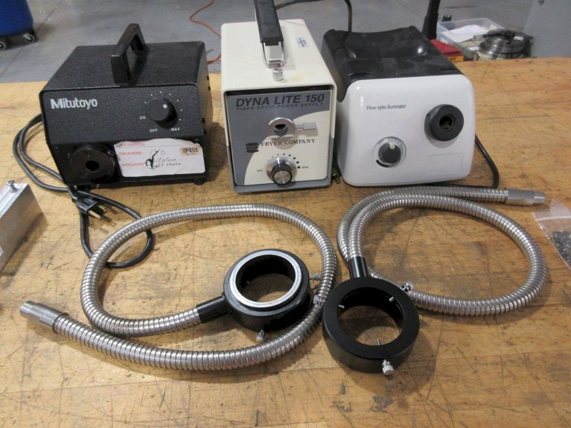 Precision 4.5" x 4.5" Single Axis Stage with Mitutoyo 0-50mm Micrometer, (3) Fiber Optic Light Sources, (2) Light Rings- Auction Item