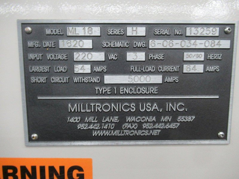 Milltronics ML18/60 2-Axis Combination Lathe, 8 Station Turret, Tailstock