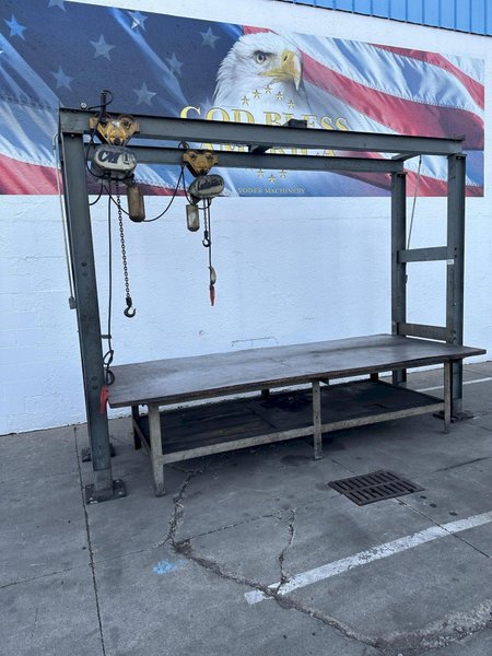 12' SHOP MADE CRANE SYSTEM WITH (2) 1 TON CM ELECTRIC HOIST: STOCK #77843