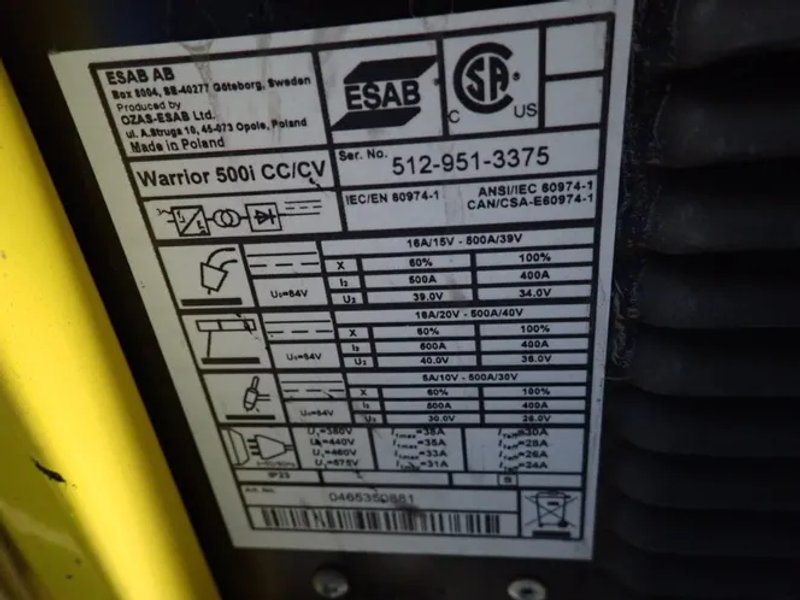Esab Welder - Warrior 500i Cc/cv