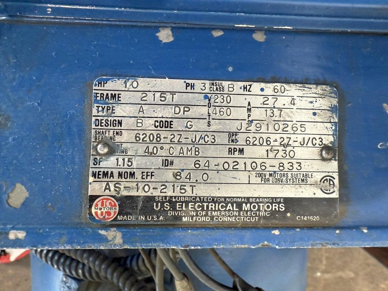 10 HP U.S. ELECTRIC PISTON TYPE AIR COMPRESSOR. STOCK # 0993525