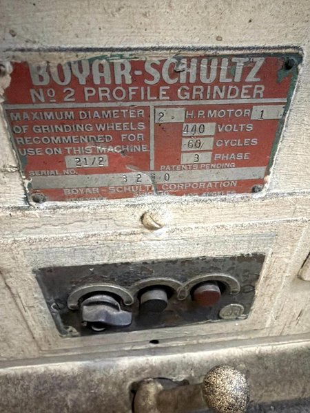 18" X 20" BOYAR-SCHULTZ #2 PROFILE GRINDER. STOCK # 1085626