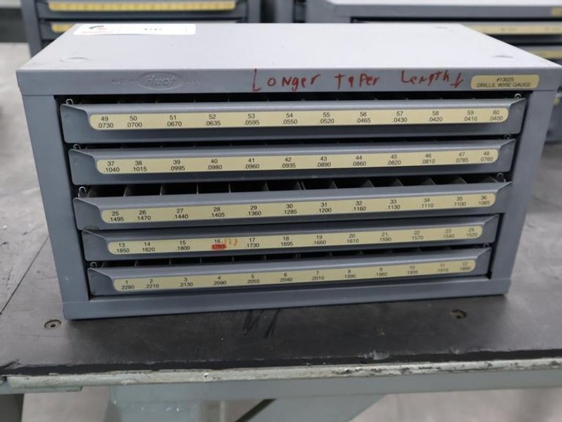 Huot Drill Index, Wire Gauge Drills, 5 Drawer- Auction Item