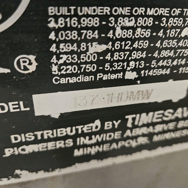 37" TIMESAVERS 137-1HDMW BELT SANDER. STOCK # 0134525.