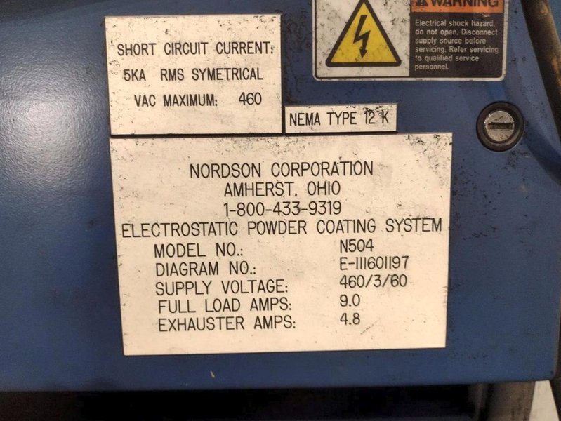 NORDSON POWDER COAT PAINT SYSTEM WITH FEEDER &amp; I-CONTROL. STOCK # 0985326