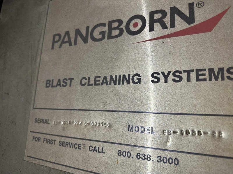 48" X 96" X 8 WHEEL PANGBORN MODEL #ES-1838-22 ROLLER CONVEYOR PASS-THRU BLAST SYSTEM, NEW 2007: STOCK #21212