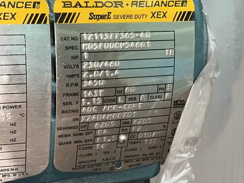 Baldor-reliance 1hp, 3450rpm Severe Duty Motor - 1211377365-40