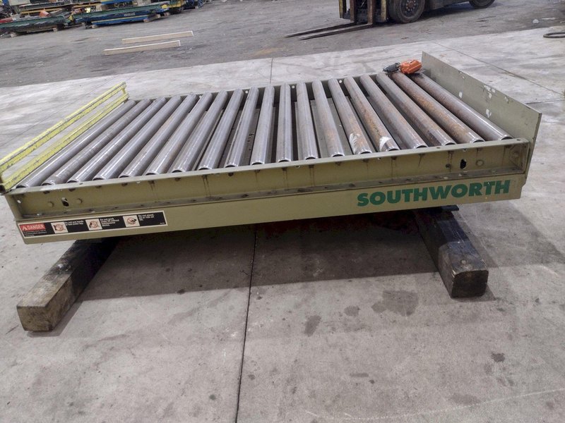 3800 LBS X 60" X 42" SOUTHWORTH MODEL #LS4-36 HYDRAULIC SCISSOR LIFT TABLE WITH ROLLER TOP, 110 VOLT: STOCK #20880