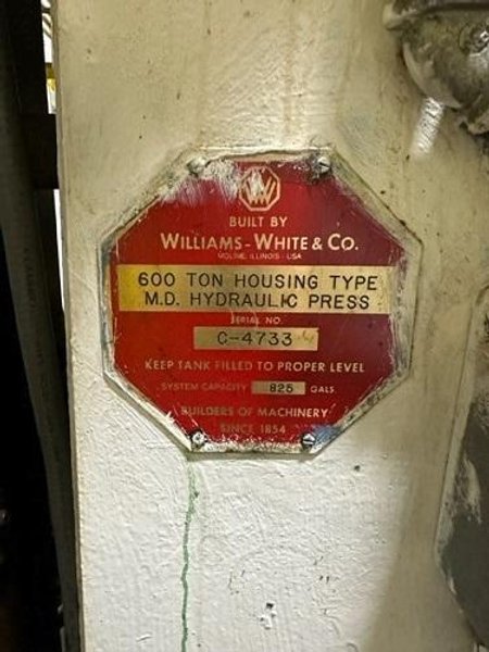 600 TON WILLIAMS &amp; WHITE HYDRAULIC PRESS