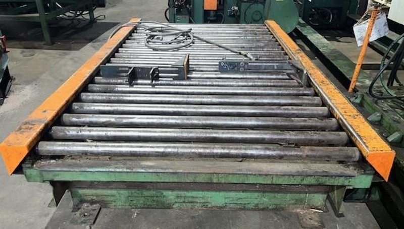 72" X 136"  PROGRESSIVE POWERED ROLLER STACKER CONVEYOR WITH 72" X 156" POWERED ROLLER RUN OUT CONVEYOR STOCK# 3896
