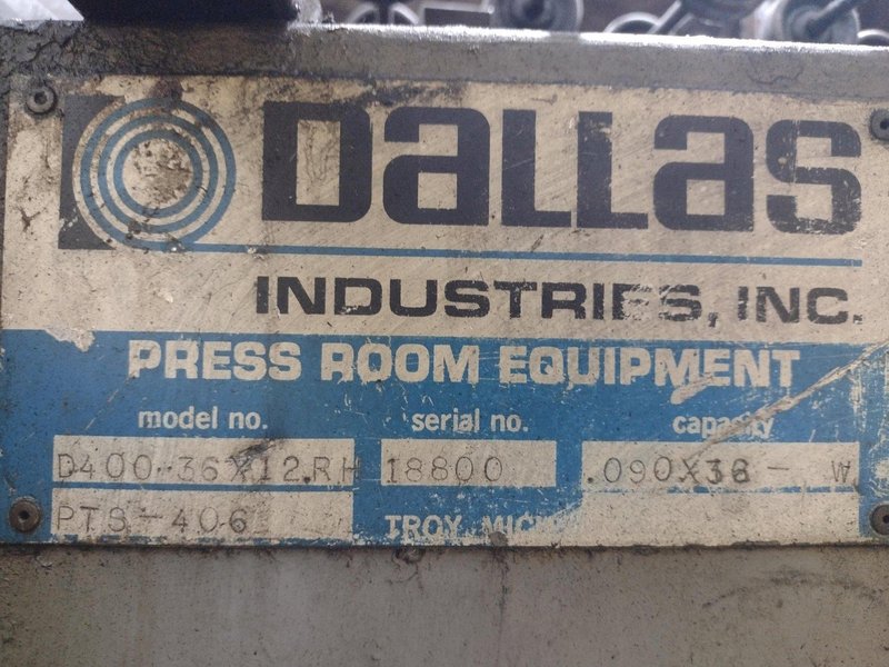 36" X 12" X .090" DALLAS MODEL #D400 AIR FEEDER: YOBRO #24890