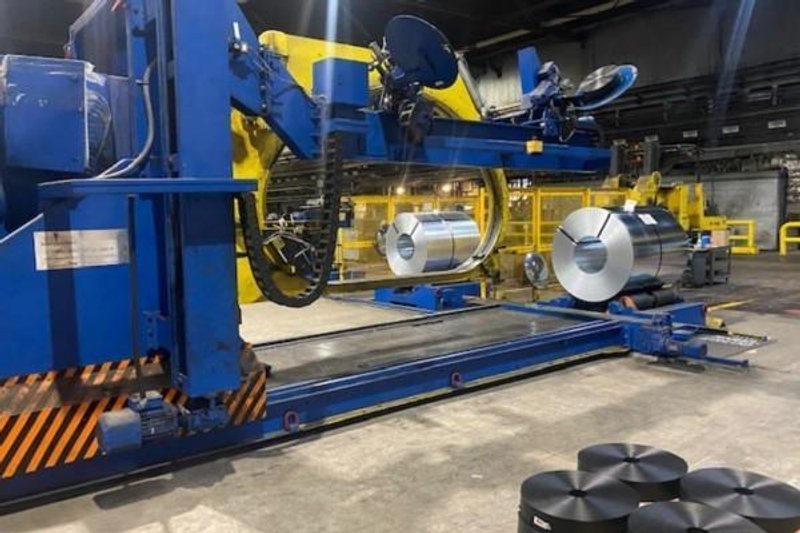80" OD SAMUEL STRAPPING MEC DAGI 1800 AUTOMATED COIL WRAPPING MACHINE