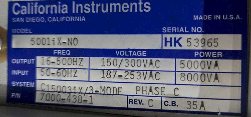 CALIFORNIA INSTURMENTS 5001iX-NO 5kVA POWER SOURCE USED