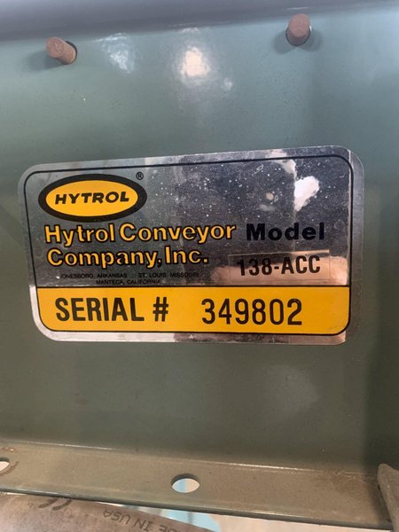 24" X 120" x 30" HYTROL MODEL # 138-ACC POWERED ROLLER CONVEYOR. STOCK # 0640123.