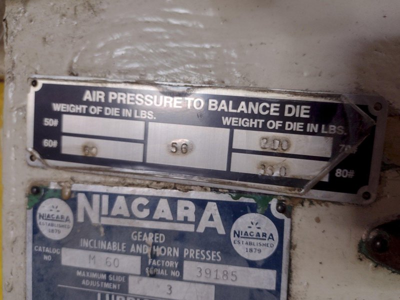 60 TON NIAGARA MODEL #M60 OBI STAMPING PRESS, 4" STROKE: STOCK #19179