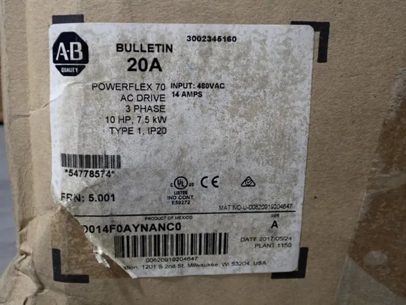 Allen Bradley  10 Hp Series A Powerflex70 - 20ad014a0aynanc0