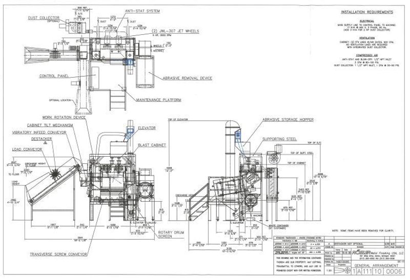 10 HP X 36" X 13"  ROSLER MODEL #JDBC-11/2 CONTINUOUS BARRELL BLASTING / AUTOMATIC PARTS DEBURRING MACHINE: STOCK #19436
