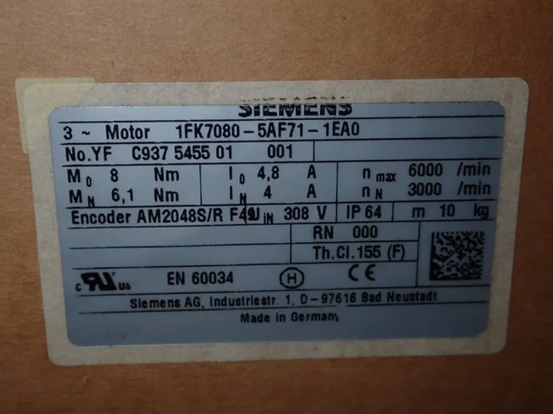 Siemens  Ac Servo Motor  - 1fk7080-5af71-1ea0