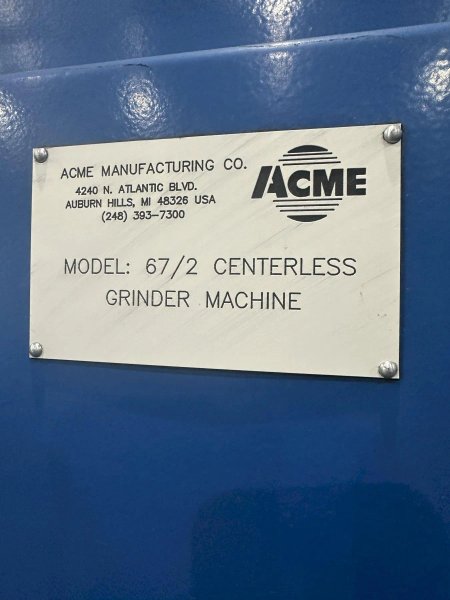 3" OD ACME MODEL #67/2 CENTERLESS TUBE &amp; BAR 2 HEAD BELT GRINDER