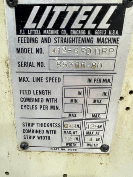 2,000 lbs. x 12" Wide Littell Coil Reel and Powered Straightener For Sale