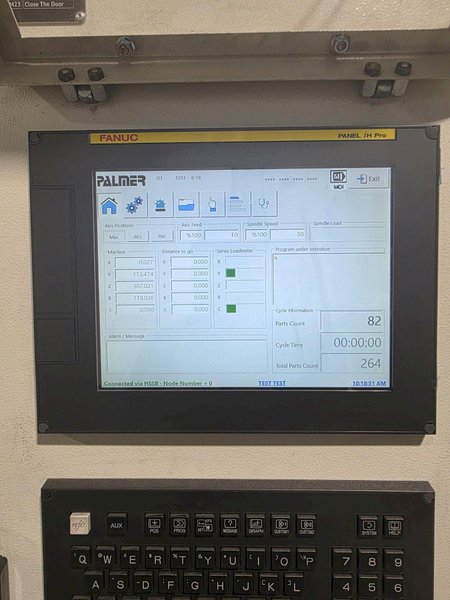 2022 Kenan/Palmer automatic grinding cell
Model CK1250 automatic grinder
5 axis CNC
14” x 1 ¼” diamond grinding wheel
o.63 x 6’ diamond coated deburring tool
Fanuc series CNC controls
Fanuc and Yazkawa HSD spindle drives
One Fanuc spindle 7.5KW/10 hp 12,000 RPM
One Fanuc spindle 7.2 KW/9.6 hp 1000-24000 RPM
Workpiece dimensions 49” x 35.6” high
Castings up to 2500#
Moveable controls panel
Two side access doors and front opening access
Manually adjustable tailstock 
360 degree casting stand and R to L movement
360 volt 60 hz 3 Ph
Approx. 24,000#