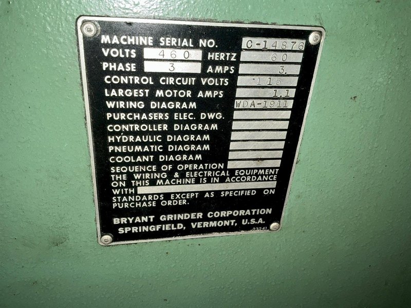 6" X 42" BRYANT MODEL #500 SUPER-PRECISION CENTER HOLE GRINDER: YOBRO #25283
