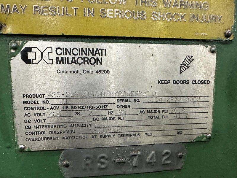 120" X 18" CINCINNATI MODEL #425-188 HYPOWERMATIC SIMPLEX HORIZONTAL MILLING MACHINE: STOCK #22314