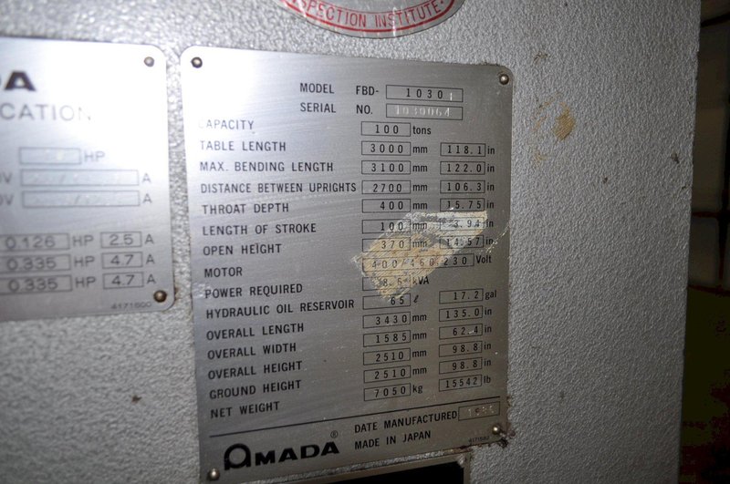 100 TON X 122" AMADA PRESS BRAKE
